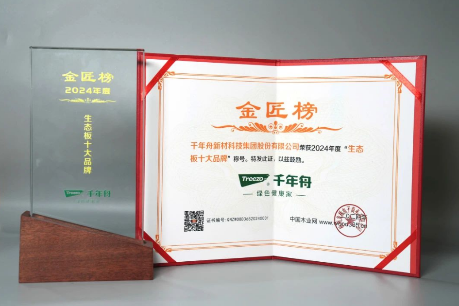喜報！千年舟榮獲金匠榜「生態板十大品牌、阻燃板十大品牌」雙料大獎
